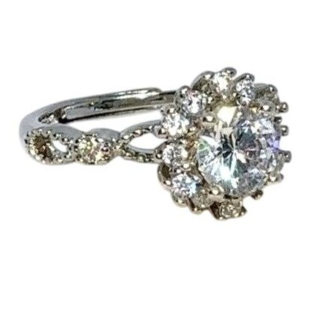 Adjustable Silver Ring W/ 2.0 Ct Diamond Simulate & Moissanite Elegant - Picture 12 of 16